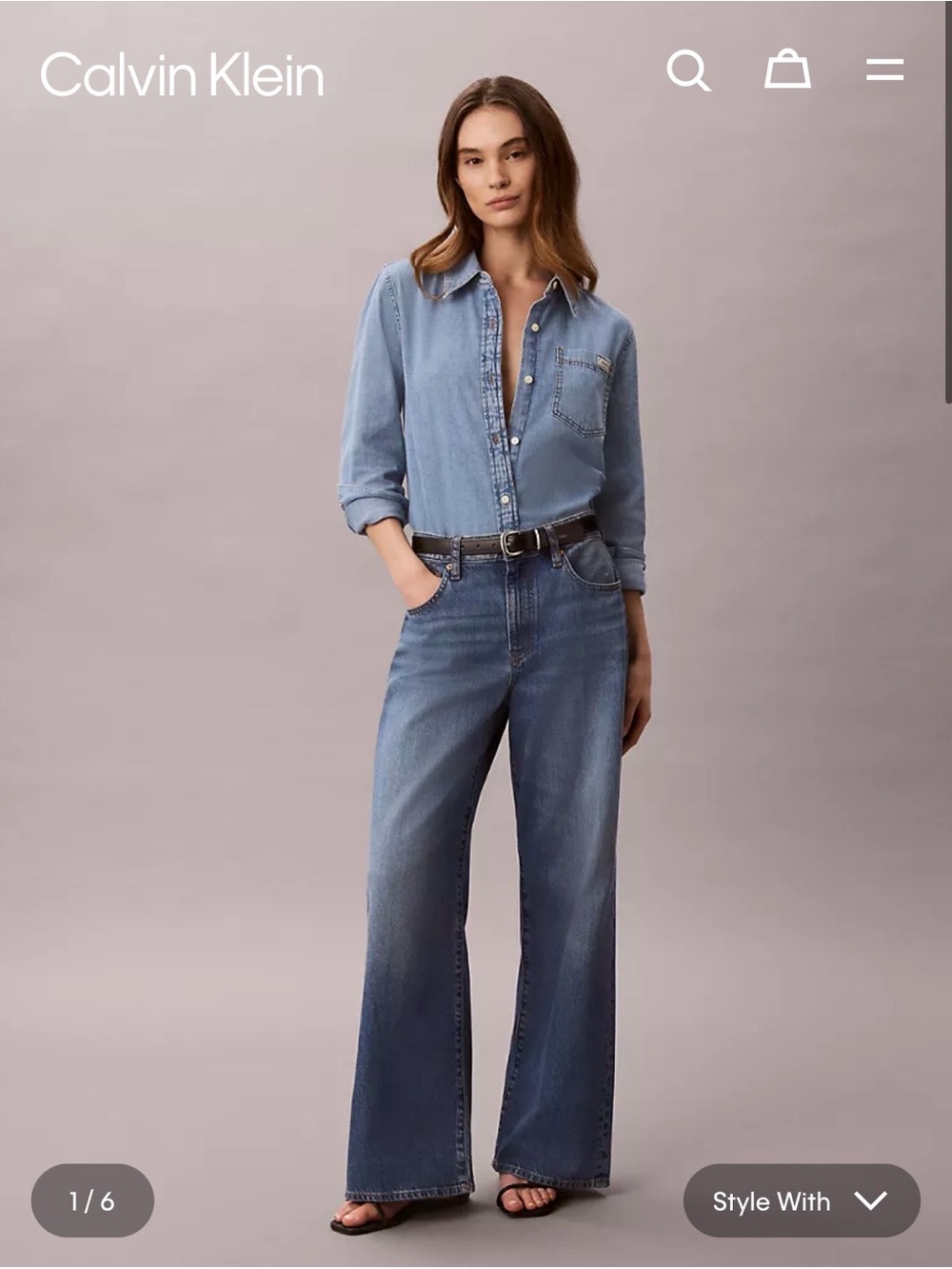 Calvin Klein Blue Linen Wide-Leg Denim Jeans